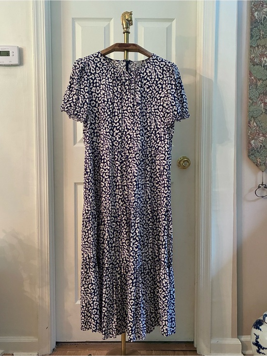 J. Crew Dresses & Skirts - J. Crew Navy Blue Leopard Print Tiered Midi Dress